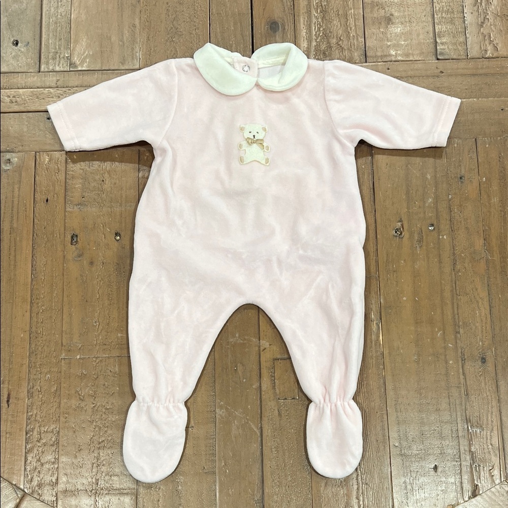 Pili carrera Spanish vintage pink velour teddy bear romper newborn 80’s 90’s